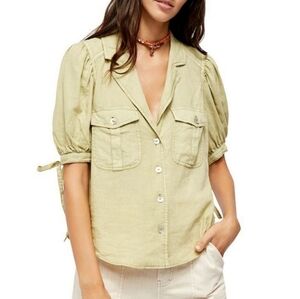 NWT Free People Safari Babe Linen Viscose Top In Fern Size Medium